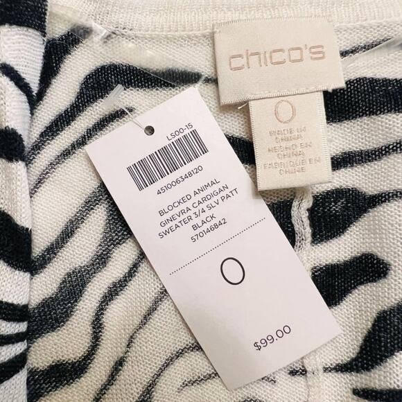 Chico’s Genevra Cardigan Size S Small Open Front Zebra Print NWT Black White - Picture 4 of 4
